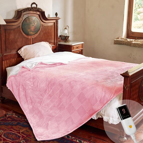 Texciting heizdecke 150X200 cm-Wärmedecke heizdecke mit 9 Heizstufen-10 Stunden Auto Off CE Zertifiziert Überhitzungsschutz Maschinenwaschbar (Rosa)