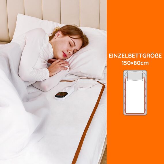 Mia&Coco Heizdecke mit Abschaltautomatik, 150 x 80 cm, Wärmeunterbett mit 12-Stunden-Timer und 3 Wärmestufen, LED-Anzeige, Überhitzungsschutz, Wärmedecke für Gängigen Matratzen,Maschinenwaschbar