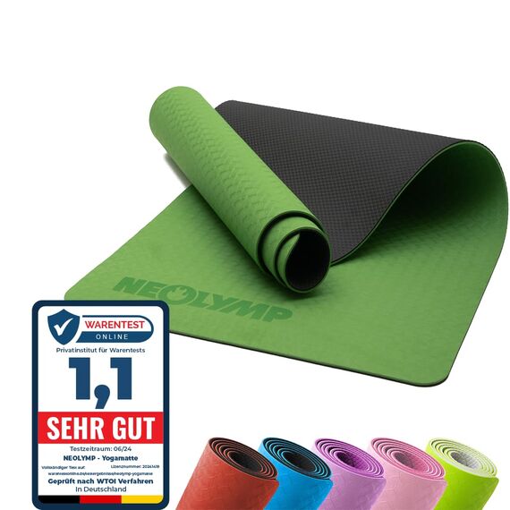NEOLYMP Yogamatte rutschfest mit Tragegurt und Übungen - leichte Yogamatte dünn, umweltfreundliche Gymnastikmatte, Sportmatte, Turnmatte, Yoga Starter-Set