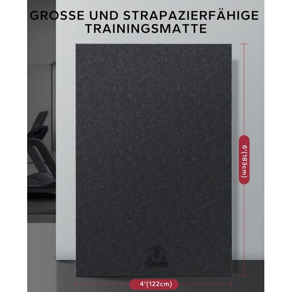 HAPBEAR Yogamatte XXL- Extra Groß Breit Sportmatte Fitnessmatte Rutschfest 213x152/183x122x0.8cm Dicke,Hoher Dichte Ultra Haltbar PVC, Gymnastikmatte mit Fitnessbänder,Schuhfreundlich-Schwarz