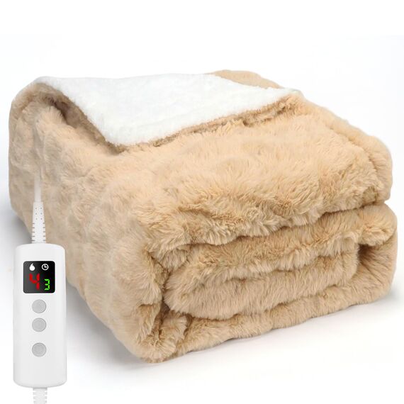 PROALLER wärmedecke 160x130CM, 10 Stufen & 1-9H Timer Auto-Aus, Maschinengängig, Weiches Sherpa Vollkörperwärmung, Sofasitzkissen Bett Büro Verwendung, Heizdecke mit Abschaltautomatik