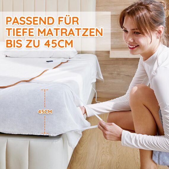 Mia&Coco Heizdecke mit Abschaltautomatik, 150 x 80 cm, Wärmeunterbett mit 12-Stunden-Timer und 3 Wärmestufen, LED-Anzeige, Überhitzungsschutz, Wärmedecke für Gängigen Matratzen,Maschinenwaschbar