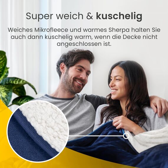 Cosi Home Heizdecke 180x130 cm - Elektrische Wärmedecke mit Abschaltautomatik, Überhitzungsschutz, Waschbar, Kuscheliges Sherpa & Fleece, 10 Heizstufen mit digitaler Fernbedienung - Navy
