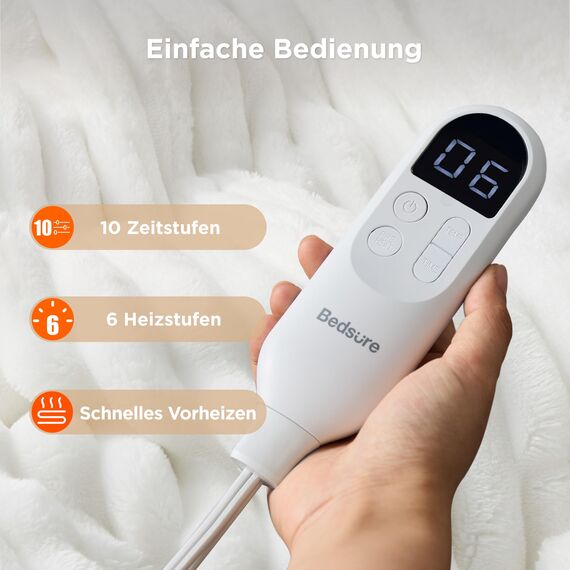 BEDSURE Heizdecke mit Abschaltautomatik 130x180cm - Geschenke für Frauen Mama, Wärmedecke mit 6 Heizstufen & 10 Stunden Timer, bis zu 8 Stunden Überhitzungsschutz, Elektrische Decke, Gestreift Weiß