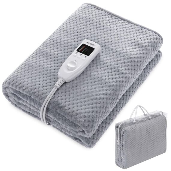 MONZANA® Heizdecke Wärmeunterbett 150x80cm 5 Stufen Timer Coral Fleece 60W grau Wärmedecke Überhitzungsschutz waschbar