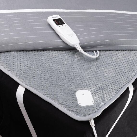 MONZANA® Heizdecke Wärmeunterbett 150x80cm 5 Stufen Timer Coral Fleece 60W grau Wärmedecke Überhitzungsschutz waschbar