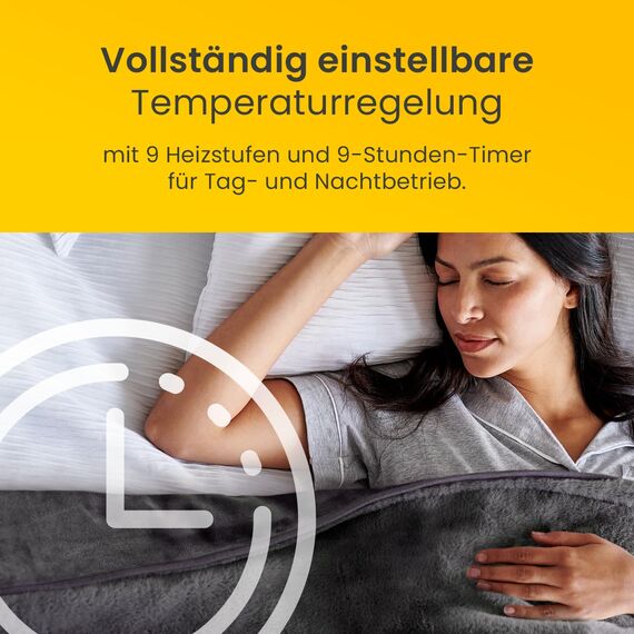 Cosi Home Luxus Heizdecke mit Abschaltautomatik - Elektrische Wärmedecke mit Überhitzungsschutz, 9 Heizstufen, Waschbar, Fernbedienung - Kuscheldecke flauschig aus Kunstfell, 180x130cm - Grau