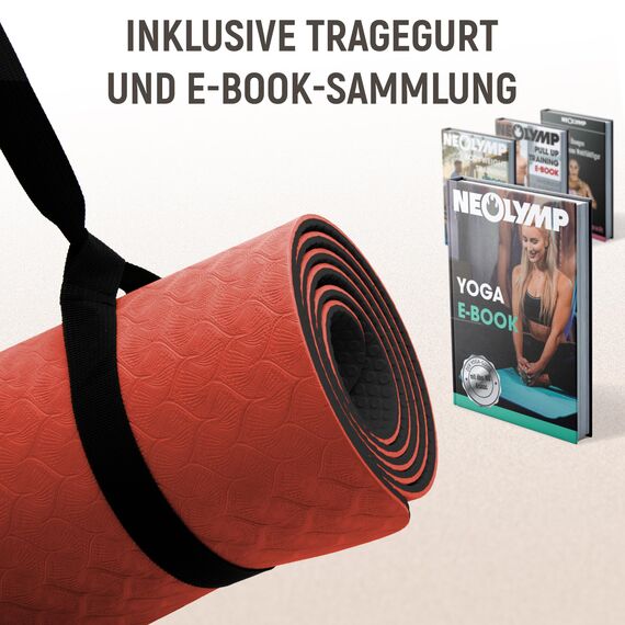 NEOLYMP Yogamatte rutschfest mit Tragegurt und Übungen - leichte Yogamatte dünn, umweltfreundliche Gymnastikmatte, Sportmatte, Turnmatte, Yoga Starter-Set