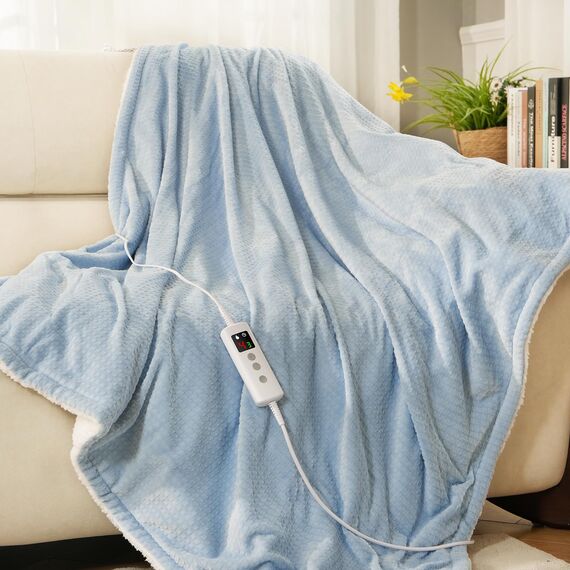 PROALLER wärmedecke 160x130CM, 10 Stufen & 1-9H Timer Auto-Aus, Maschinengängig, Weiches Flanell-Sherpa Waffel Vollkörperwärmung, Sofasitzkissen Bett Büro Verwendung, Heizdecke mit Abschaltautomatik