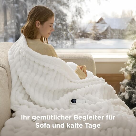 BEDSURE Heizdecke mit Abschaltautomatik 130x180cm - Geschenke für Frauen Mama, Wärmedecke mit 6 Heizstufen & 10 Stunden Timer, bis zu 8 Stunden Überhitzungsschutz, Elektrische Decke, Gestreift Weiß
