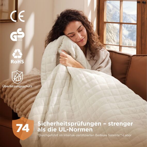 BEDSURE Heizdecke mit Abschaltautomatik 130x180cm - Geschenke für Frauen Mama, Wärmedecke mit 6 Heizstufen & 10 Stunden Timer, bis zu 8 Stunden Überhitzungsschutz, Elektrische Decke, Kariert Creamweiß