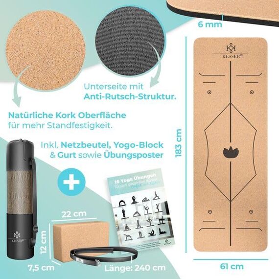 KESSER Yogamatte Set Rutschfest faltbar –TPE Gymnastikmatte, Trainingsmatte für Sport | Gymnastik dünn | Yoga - Fitness - Pilates Set Bodenschutzmatte + Tasche + dicker Tragegurt + Übungsheft, faltbar
