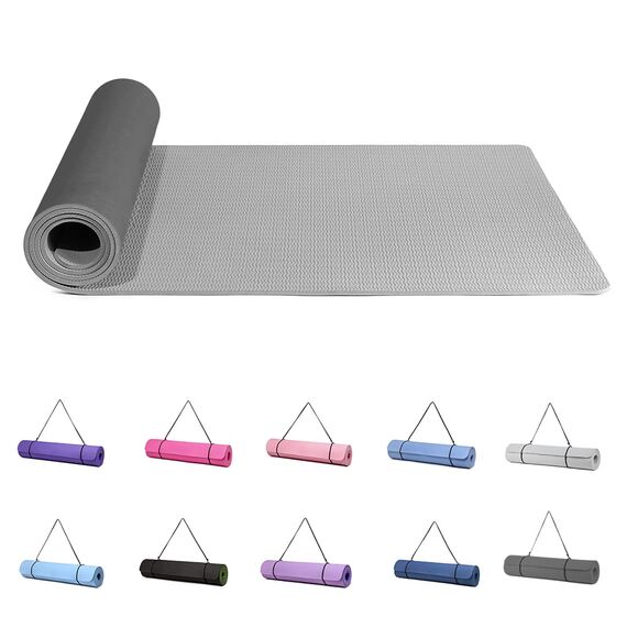 Good Nite Yogamatten Für Frauen Rutschfeste Strukturierte Oberflächen Gymnastikmatte Yoga Matte Dicke 6 mm Mit Tragegurt Tpe-Übungsmatte Für Yoga Pilates Gymnastik (183X61cm) (Grau/Schwarz)