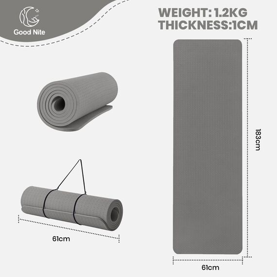 Good Nite Yogamatten Für Frauen Rutschfeste Strukturierte Oberflächen Gymnastikmatte Yoga Matte Dicke 10 mm Mit Tragegurt Tpe-Übungsmatte Für Yoga Pilates Gymnastik (183X61cm)
