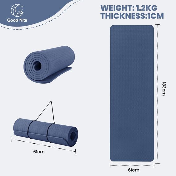 Good Nite Yogamatten Für Frauen Rutschfeste Strukturierte Oberflächen Gymnastikmatte Yoga Matte 10mm Mit Tragegurt Tpe-Übungsmatte Für Yoga Pilates Gymnastik (183X61cm) (Marine)