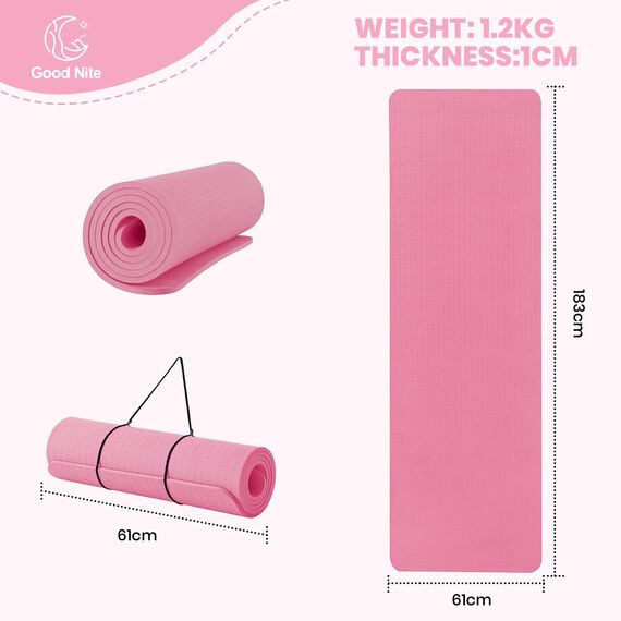 Good Nite Yogamatten Für Frauen Rutschfeste Strukturierte Oberflächen Gymnastikmatte Yoga Matte 10 mm Mit Tragegurt Tpe-Übungsmatte Für Yoga Pilates Gymnastik (183X61cm)