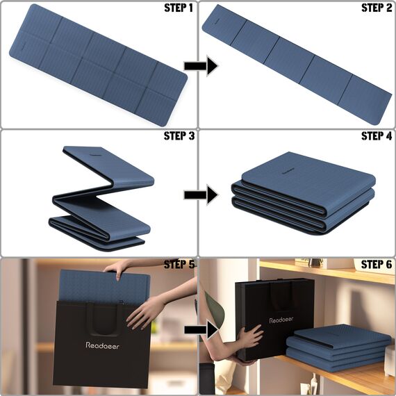 Faltbare Yogamatte für unterwegs, zweifarbige Yogamatte, 6 mm dick, mit Tragetasche, rutschfeste TPE-Übungs-Pilatesmatte für 183CM L x 61CM B