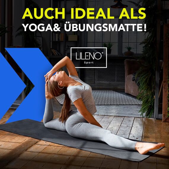 LILENO SPORTS Bodenschutzmatte [60 x 180 cm] Schwarz - Laufband Matte 8 mm Dicke - Fitness Unterlegmatte für Crosstrainer, Rollentrainer und andere Fitnessgeräte - auch als Yoga Matte