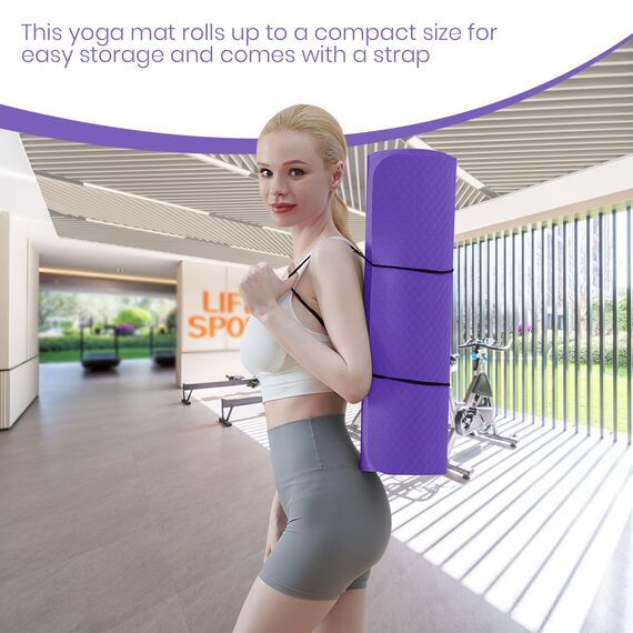 Good Nite Yogamatten Für Frauen Rutschfeste Strukturierte Oberflächen Gymnastikmatte Yoga Matte Dicke 10mm Mit Tragegurt Tpe-Übungsmatte Für Yoga Pilates Gymnastik (183X61cm) (Dunkellila/Helllila)