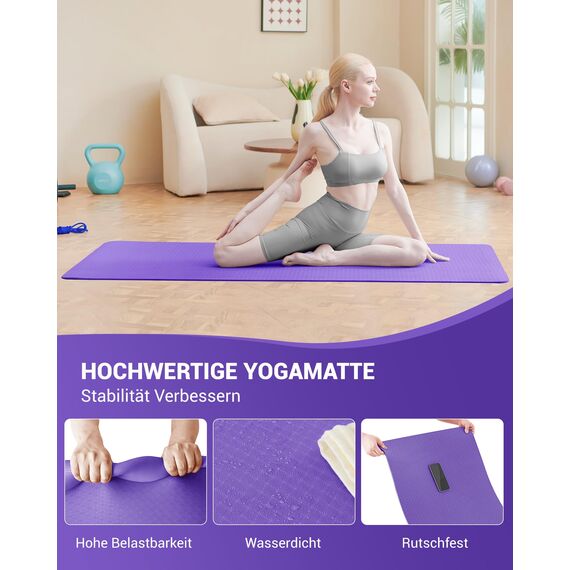 Good Nite Yogamatten Für Frauen Rutschfeste Strukturierte Oberflächen Gymnastikmatte Yoga Matte Dicke 6 mm Mit Tragegurt Tpe-Übungsmatte Für Yoga Pilates Gymnastik (183X61cm) (Lila)