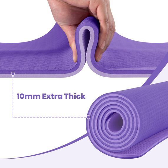 Good Nite Yogamatten Für Frauen Rutschfeste Strukturierte Oberflächen Gymnastikmatte Yoga Matte Dicke 10mm Mit Tragegurt Tpe-Übungsmatte Für Yoga Pilates Gymnastik (183X61cm) (Dunkellila/Helllila)