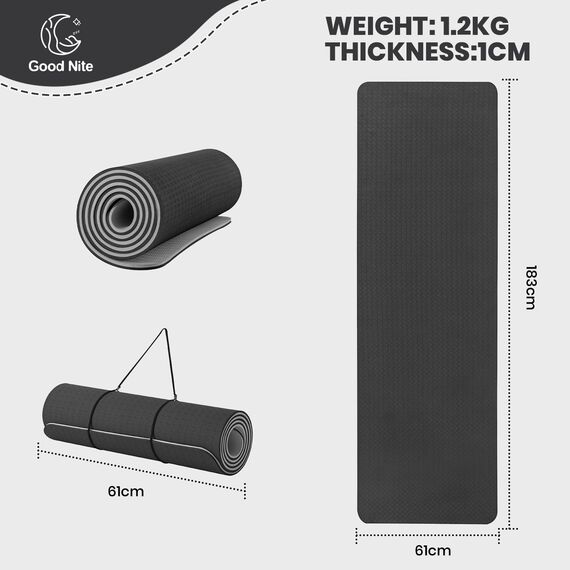 Good Nite Yogamatten Für Frauen Rutschfeste Strukturierte Oberflächen Gymnastikmatte Yoga Matte Dicke 10 mm Mit Tragegurt Tpe-Übungsmatte Für Yoga Pilates Gymnastik (183X61cm)