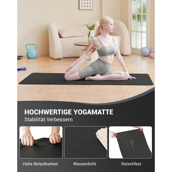 Good Nite Yogamatten Für Frauen Rutschfeste Strukturierte Oberflächen Gymnastikmatte Yoga Matte Dicke 6 mm Mit Tragegurt Tpe-Übungsmatte Für Yoga Pilates Gymnastik (183X61cm) (Grau/Schwarz)