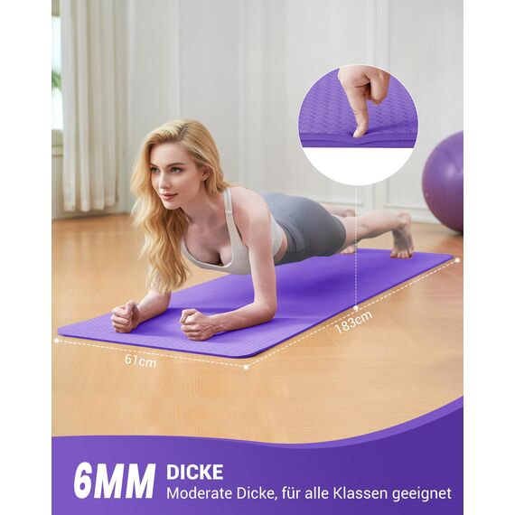 Good Nite Yogamatten Für Frauen Rutschfeste Strukturierte Oberflächen Gymnastikmatte Yoga Matte Dicke 6 mm Mit Tragegurt Tpe-Übungsmatte Für Yoga Pilates Gymnastik (183X61cm) (Lila)