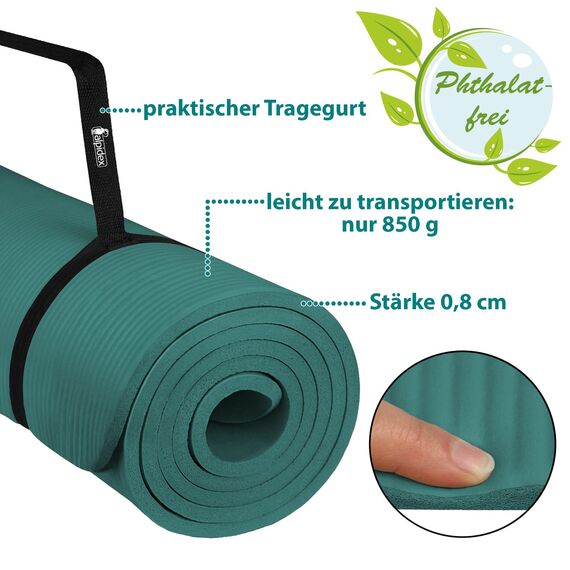 ALPIDEX Yogamatte 183 x 60 x 0.8 cm Phthalatfreie Fitness Matte E-Book Tragegurt rutschfest Gymnastik Turnen Pilates Sport Physio HIIT Yoga Trainingsmatte Isomatte Hautfreundlich, Turquoise