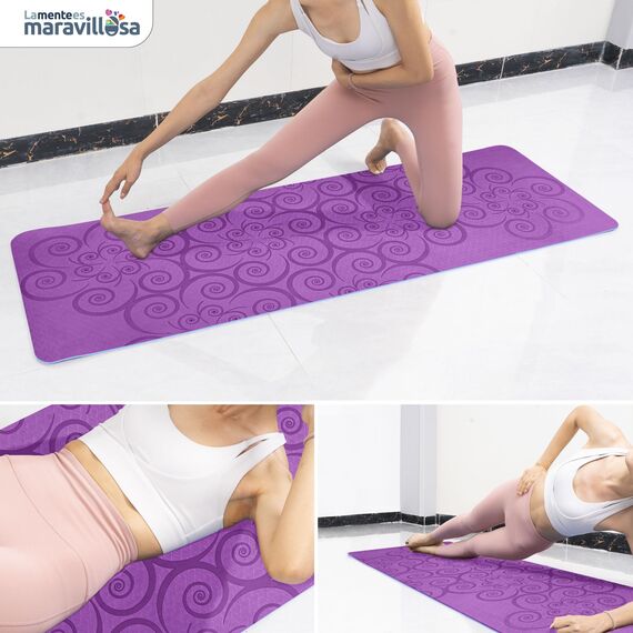 LA MENTE ES MARAVILLOSA - Yogamatte, Gymnastikmatte, TPE-Pilatesmatte | inkl. Tasche und Tragegurt | 183x61 cm Gepolstert für Fitness & Gymnastik, Hautfreundliche (Spirale, Lila/Violett)
