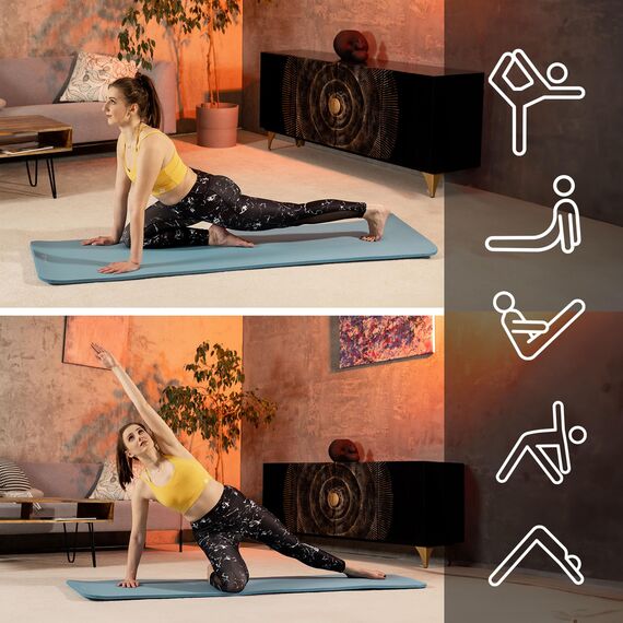 Hop-Sport Gymnastikmatte 190 x 60 cm x 2 cm, Sportmatte - gelenkschonend & rutschfest, Fitnessmatte aus NBR-Schaumstoff - extra-dick + Tragegurt- BLUE MIST