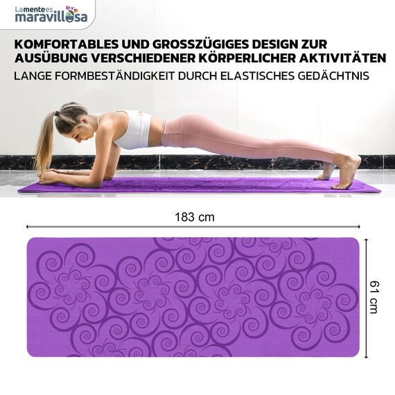 LA MENTE ES MARAVILLOSA - Yogamatte, Gymnastikmatte, TPE-Pilatesmatte | inkl. Tasche und Tragegurt | 183x61 cm Gepolstert für Fitness & Gymnastik, Hautfreundliche (Spirale, Lila/Rosa)