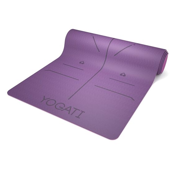 YOGATI Yogamatte rutschfest Schadstofffrei, mit Tragegurt. Yoga Matte mit Ausrichtungslinien für die Körperhaltung. Ideal als Gymnastikmatte, Sportmatte, Fitnessmatte, Jogamatte - Yoga mat
