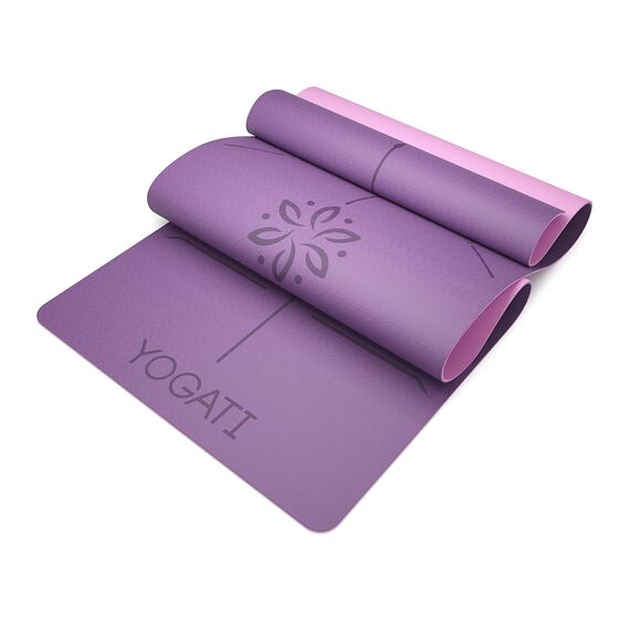 YOGATI Yogamatte rutschfest Schadstofffrei, mit Tragegurt. Yoga Matte mit Ausrichtungslinien für die Körperhaltung. Ideal als Gymnastikmatte, Sportmatte, Fitnessmatte, Jogamatte - Yoga mat
