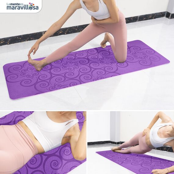 LA MENTE ES MARAVILLOSA - Yogamatte, Gymnastikmatte, TPE-Pilatesmatte | inkl. Tasche und Tragegurt | 183x61 cm Gepolstert für Fitness & Gymnastik, Hautfreundliche (Spirale, Lila/Rosa)