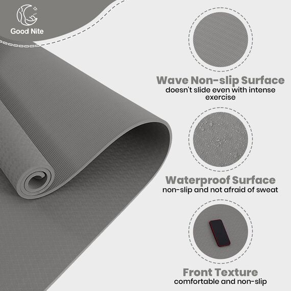 Good Nite Yogamatten Für Frauen Rutschfeste Strukturierte Oberflächen Gymnastikmatte Yoga Matte Dicke 10 mm Mit Tragegurt Tpe-Übungsmatte Für Yoga Pilates Gymnastik (183X61cm)
