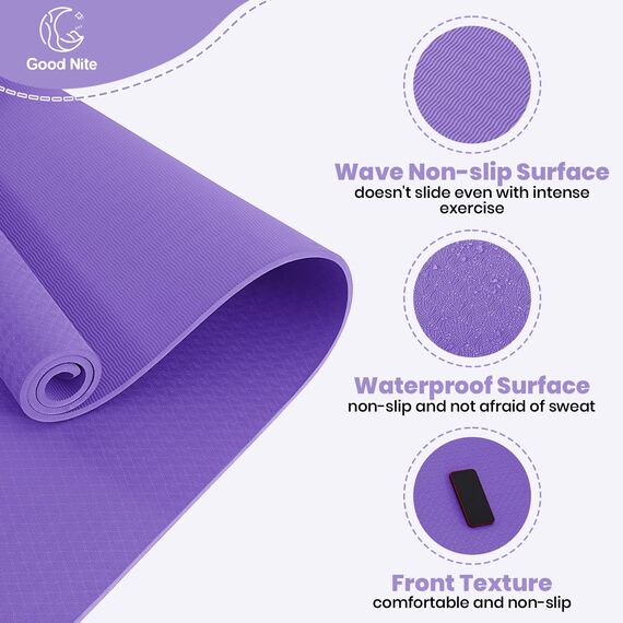 Good Nite Yogamatten Für Frauen Rutschfeste Strukturierte Oberflächen Gymnastikmatte Yoga Matte Dicke 10 mm Mit Tragegurt Tpe-Übungsmatte Für Yoga Pilates Gymnastik (183X61cm)