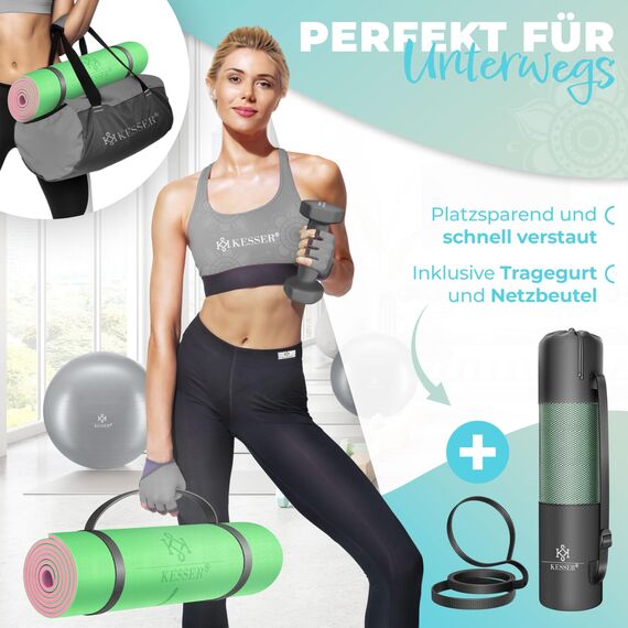 KESSER® Gymnastikmatte mit Tragegurt rutschfest TPE Yogamatte Gepolstert & rutschfest Fitnessmatte, 183 x 61 Trainingsmatte für Fitness Sportmatte, Pilates & Gymnastik + Tragegurt & Tasche, extradick