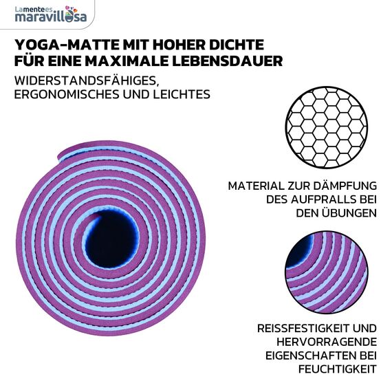 LA MENTE ES MARAVILLOSA - Yogamatte, Gymnastikmatte, TPE-Pilatesmatte | inkl. Tasche und Tragegurt | 183x61 cm Gepolstert für Fitness & Gymnastik, Hautfreundliche (Spirale, Lila/Violett)