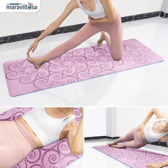 LA MENTE ES MARAVILLOSA - Yogamatte, Gymnastikmatte, TPE-Pilatesmatte | inkl. Tasche und Tragegurt | 183x61 cm Gepolstert für Fitness & Gymnastik, Hautfreundliche (Spirale, Rosa/Blau)