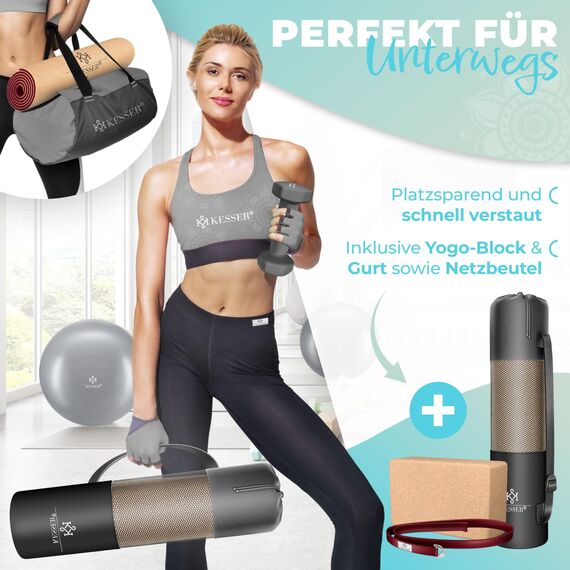 KESSER Yogamatte Set Rutschfest faltbar –TPE Gymnastikmatte, Trainingsmatte für Sport | Gymnastik dünn | Yoga - Fitness - Pilates Set Bodenschutzmatte + Tasche + dicker Tragegurt + Übungsheft, faltbar