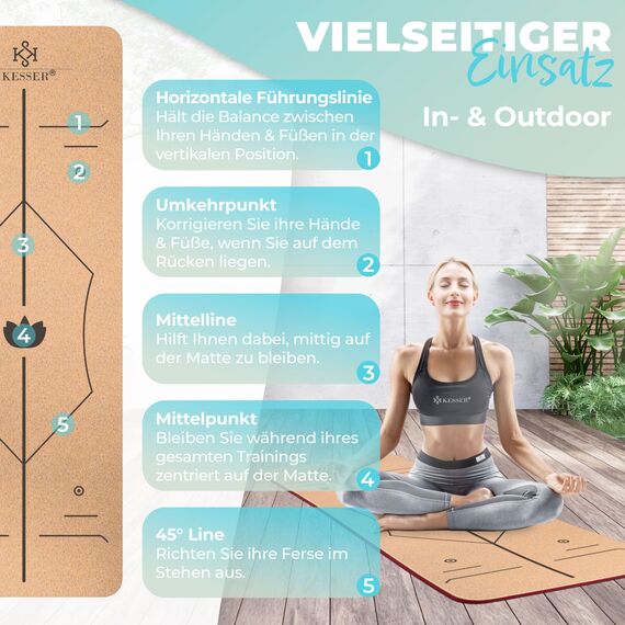KESSER Yogamatte Set Rutschfest faltbar –TPE Gymnastikmatte, Trainingsmatte für Sport | Gymnastik dünn | Yoga - Fitness - Pilates Set Bodenschutzmatte + Tasche + dicker Tragegurt + Übungsheft, faltbar
