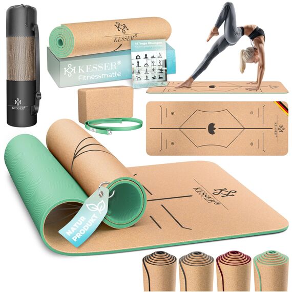 KESSER Yogamatte Set Rutschfest faltbar –TPE Gymnastikmatte, Trainingsmatte für Sport | Gymnastik dünn | Yoga - Fitness - Pilates Set Bodenschutzmatte + Tasche + dicker Tragegurt + Übungsheft, faltbar