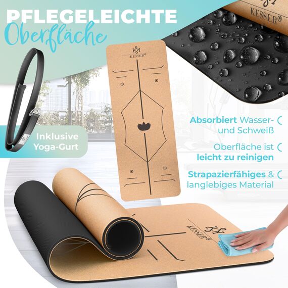 KESSER Yogamatte Set Rutschfest faltbar –TPE Gymnastikmatte, Trainingsmatte für Sport | Gymnastik dünn | Yoga - Fitness - Pilates Set Bodenschutzmatte + Tasche + dicker Tragegurt + Übungsheft, faltbar