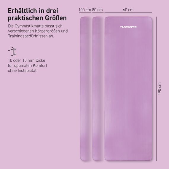 MSPORTS Gymnastikmatte Premium inkl. Tragegurt + Übungsposter + Workout App I Hautfreundliche Fitnessmatte 190 x 80 x 1,5 cm - Violett - Phthalatfreie Yogamatte