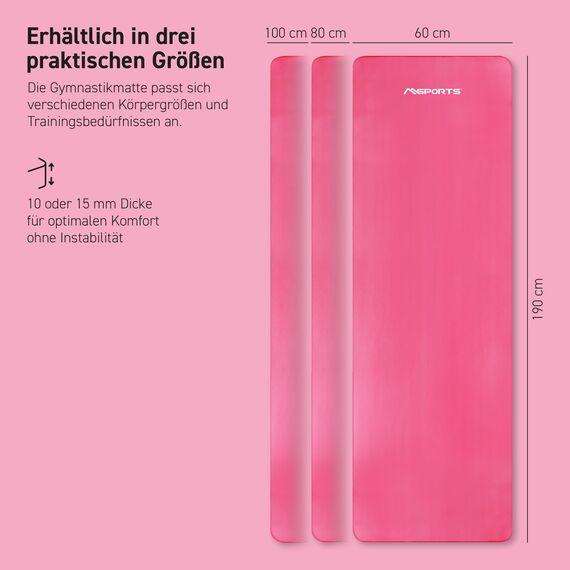 MSPORTS Gymnastikmatte Premium inkl. Tragegurt + Übungsposter + Workout App I Hautfreundliche Fitnessmatte 190 x 100 x 1,5 cm - Pastellpink - Phthalatfreie Yogamatte