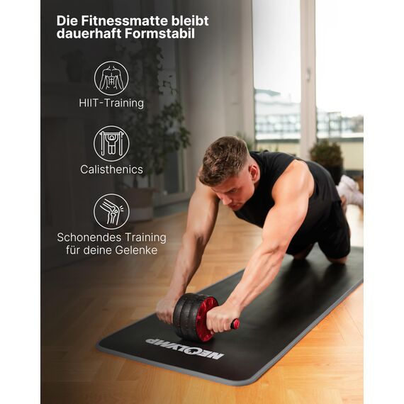NEOLYMP extra dicke Fitnessmatte rutschfest inkl. Tragegurt & E-Book – Yogamatte, Gymnastikmatte, Sportmatte & Pilates Matte – Trainingsmatte für Zuhause, Studio & Outdoor (Grau 80 cm)