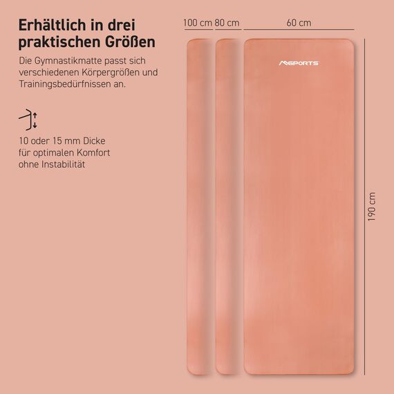 MSPORTS Gymnastikmatte Premium inkl. Tragegurt + Übungsposter + Workout App I Hautfreundliche Fitnessmatte 190 x 60 x 1,5 cm - Peach - Phthalatfreie Yogamatte