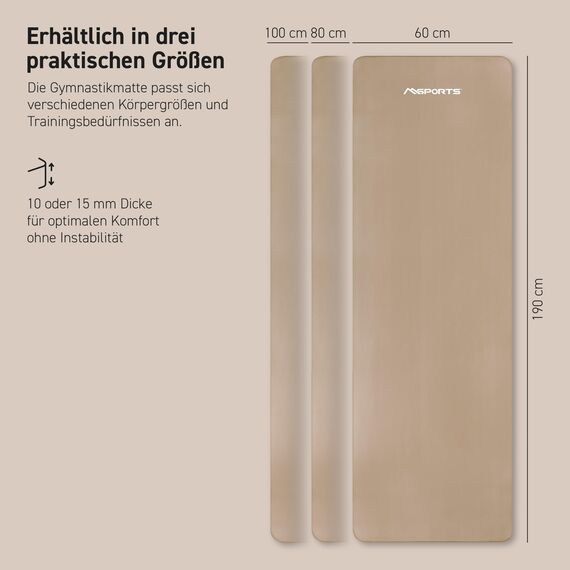 MSPORTS Gymnastikmatte Premium inkl. Tragegurt + Übungsposter + Workout App I Hautfreundliche Fitnessmatte 190 x 80 x 1,5 cm - Beige-Caramel - Phthalatfreie Yogamatte