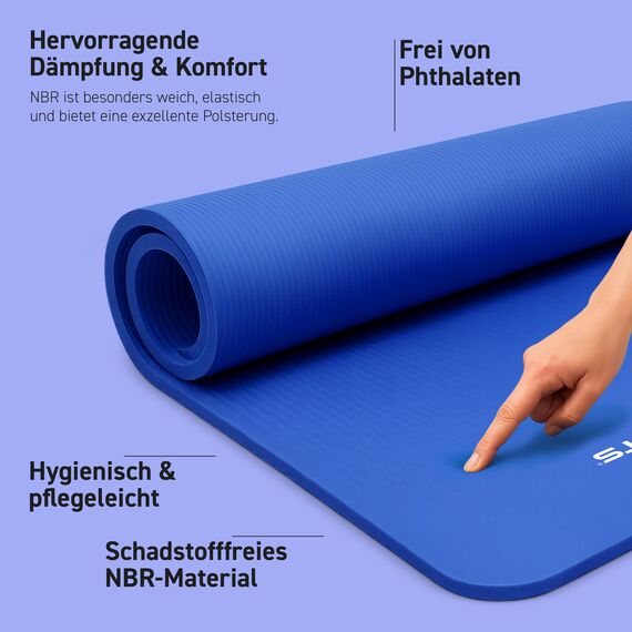 MSPORTS Gymnastikmatte Premium inkl. Tragegurt + Übungsposter + Workout App I Hautfreundliche Fitnessmatte 190 x 100 x 1,5 cm - Königsblau - Phthalatfreie Yogamatte